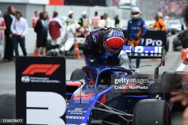 Russian driver Danil Kvyat of Italian team Red Bull Toro Rosso Honda under the podium and in podium ceremony during the 78th edition of the German...