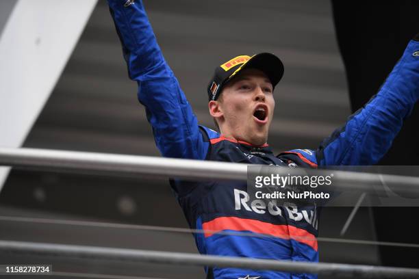 Russian driver Danil Kvyat of Italian team Red Bull Toro Rosso Honda under the podium and in podium ceremony during the 78th edition of the German...