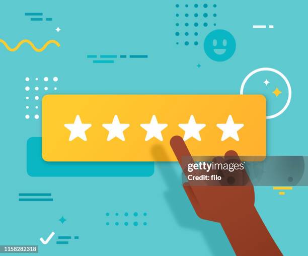 ilustraciones, imágenes clip art, dibujos animados e iconos de stock de clasificación de cinco estrellas - satisfaction button
