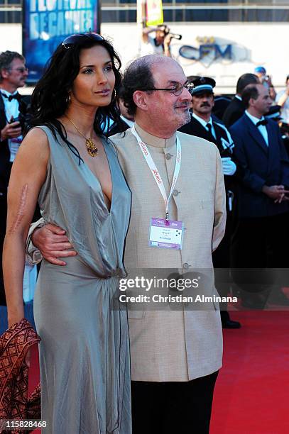 Padma Lakshmi and Salman Rushdie during 2004 Cannes Film Festival - "Comme Une Image" - Premiere at Palis Du Festival in Cannes, France, France.