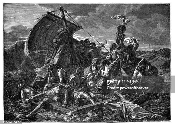 the raft of the medusa by theodore gericault - 19th century - medusa stock illustrations