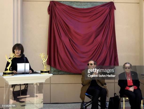 Jayne Barbera, Joseph Barbera and Violet Hanna during Hanna-Barbera Wall Sculpture Unveiled at the Academy of Television Arts and Sciences at Academy...