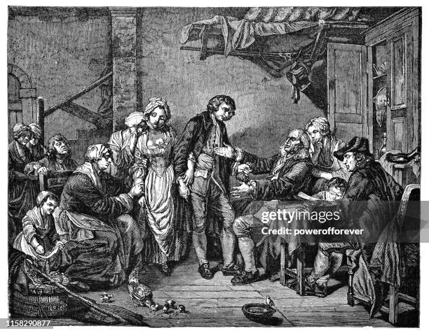 the grant of village by jean-baptiste greuze - 18th century - groomsmen stock illustrations