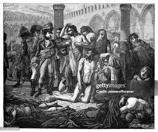 bonaparte visits the plague stricken in jaffa by antoine-jean gros - 19th century - bubonic plague stock illustrations