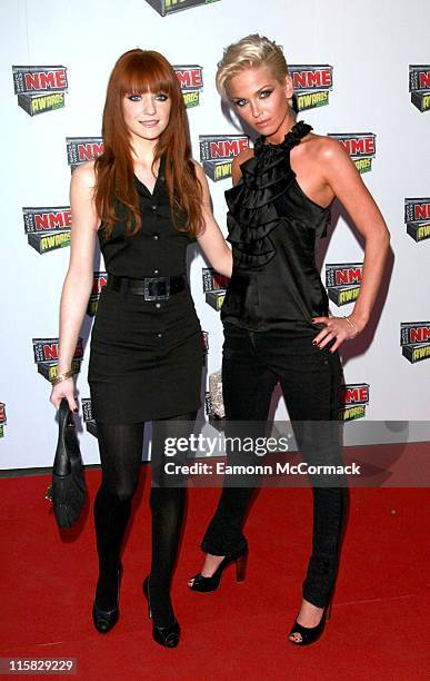 Nicola Roberts and Sarah Harding from Girls Aloud during Shockwaves NME Awards 2007 - Red Carpet Arrivals at Hammersmith Palais in London, United...