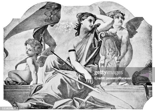 venus and putti by paul-jacques-aime baudry - 19th century - venus roman goddess stock illustrations