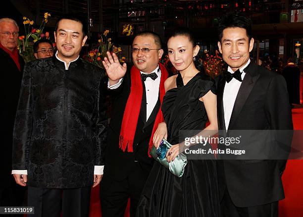 Zhang Jiayi, director Wang Xiaoshuai, Liu Weiwei, and Cheng Taisheng attend the In Love We Trust Pemiere during day two of the 58th Berlinale...