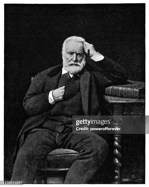 porträt von victor hugo von leon bonnat - 19. jahrhundert - dreiviertelansicht stock-grafiken, -clipart, -cartoons und -symbole