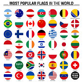 Collection of round flags, most popular world flags