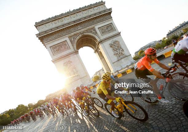 Egan Bernal Gomez of Colombia and Team Ineos passes with the pack in front of Arch of Triumph at the top of Avenue des Champs Elysees during stage 21...