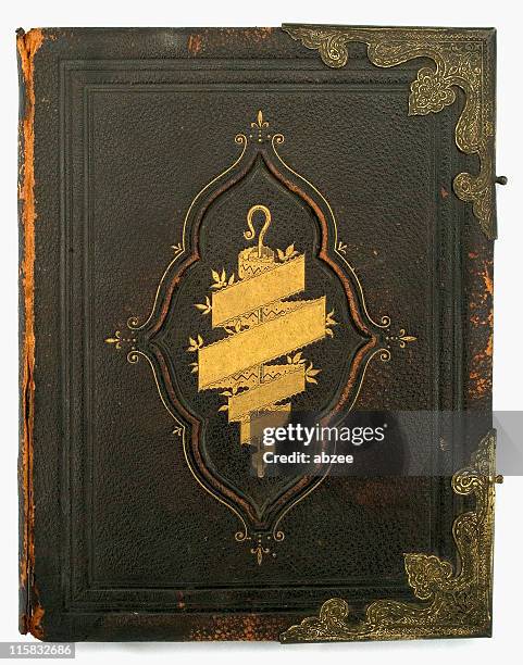 antique bible front cover with title removed - antiques stock pictures, royalty-free photos & images