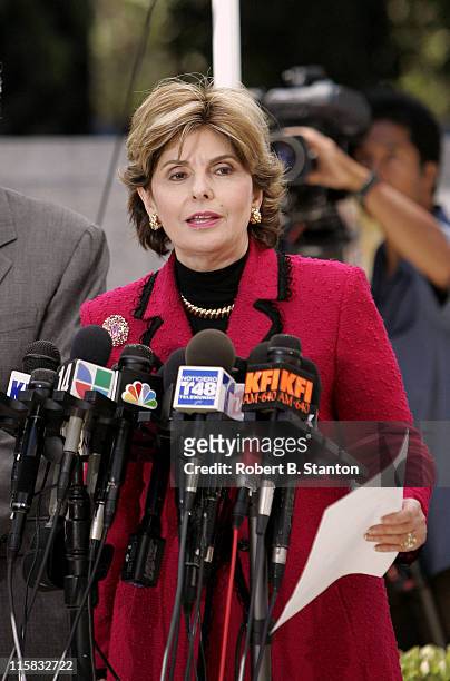 Gloria Allred, attorney to Amber Frey gives a press conference during the lunch break the day Amber Frey testifies at the Scott Peterson murder...