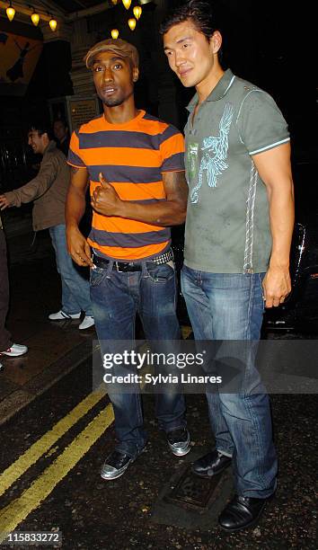 Simon Webbe and Rick Yune during Celebrity Sightings at Movida Club in London - June 13, 2007 at Movida Club in London, Great Britain.