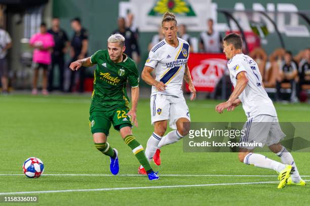 Portland Timbers midfielder Cristian Paredes looks for a play on the attack during the Portland Timbers 4-0 victory over the LA Galaxy at Providence...