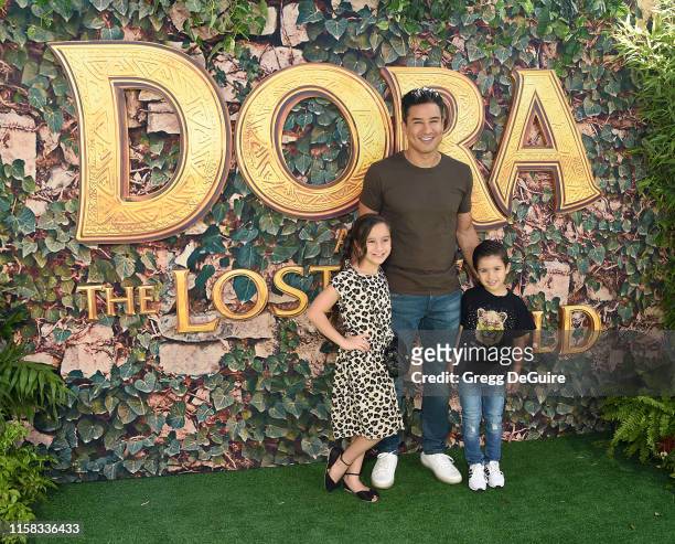 Dominic Lopez, Mario Lopez, and Gia Francesca Lopez arrive at the LA Premiere Of Paramount Pictures' "Dora And The Lost City Of Gold" at Regal...