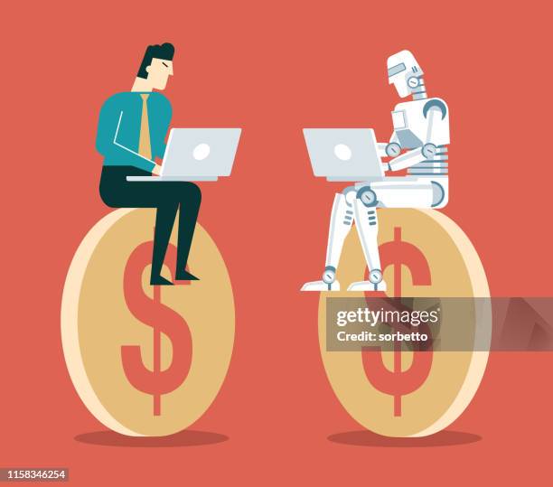 robot vs human - replacement stock illustrations