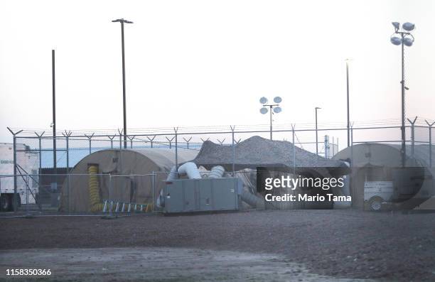 Tents stand at the U.S. Border Patrol station where lawyers reported that detained migrant children were held unbathed and hungry on June 25, 2019 in...
