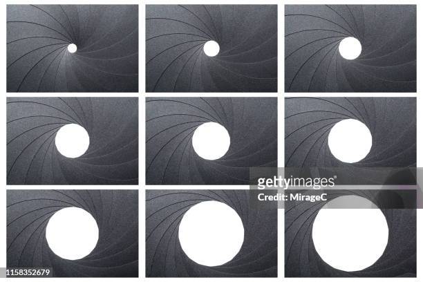 photo of circular aperture zoom collection - camera photographic equipment stock pictures, royalty-free photos & images