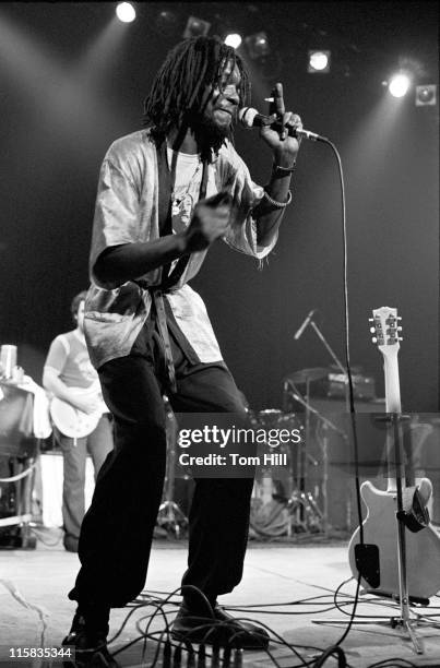 Reggae singer-guitarist Peter Tosh performs at Alex Cooley's Capri Ballroom on February 21, 1979 in Atlanta, Georgia.