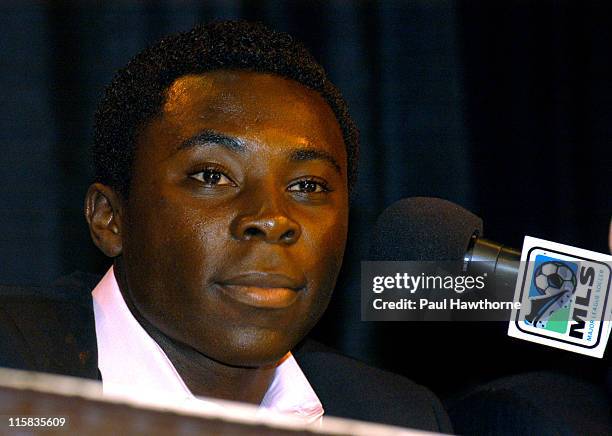 Year old Freddy Adu speaks during a news conference announcing his multi year deal with Major league Soccer at Madison Square Garden in New York City...