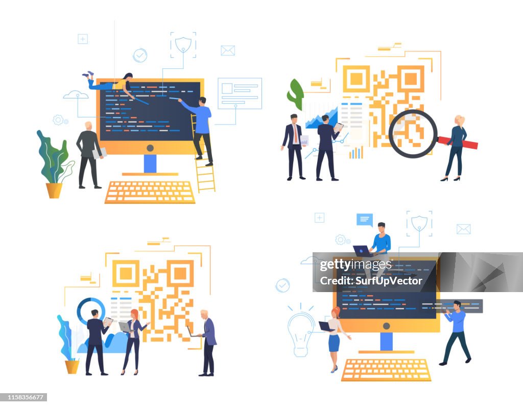 Computer Images With Coding Simple Collection Of Programmers Coding On Computers High-Res Vector Graphic ...