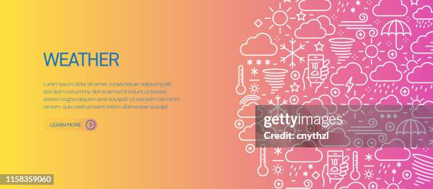 weather related banner template with line icons. modern vector illustration for advertisement, header, website. - hot weather stock illustrations