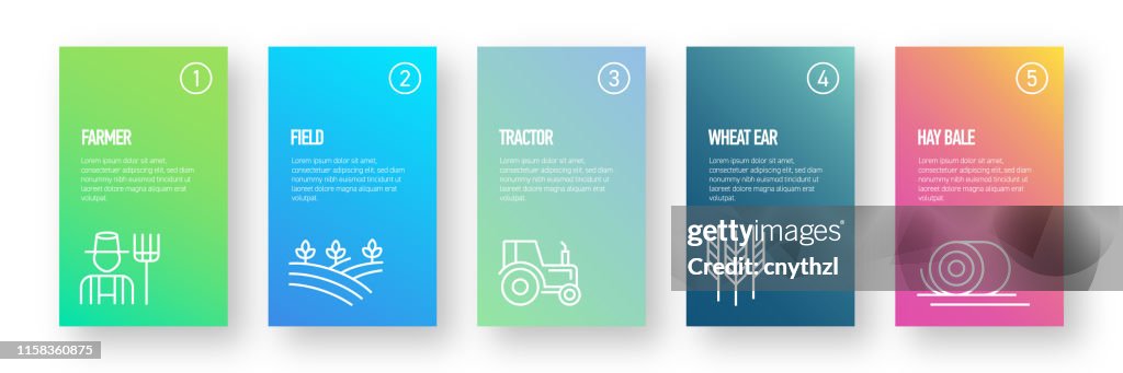 Farm and Agriculture Infographic Design Template with Icons and 5 Options or Steps for Process diagram, Presentations, Workflow Layout, Banner, Flowchart, Infographic.