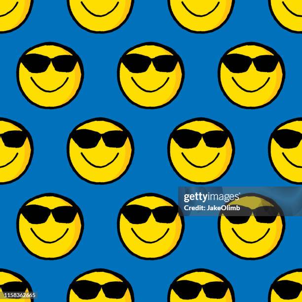smiley face sunglasses hand drawn pattern - cool sunglasses stock illustrations