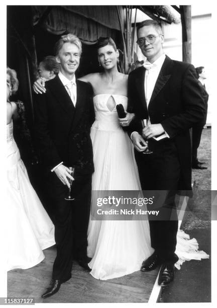 Philip Treacy, Linda Evangelista and guest during The 7th Annual White Tie and Tiara Ball to Benefit the Elton John Aids Foundation in Association...