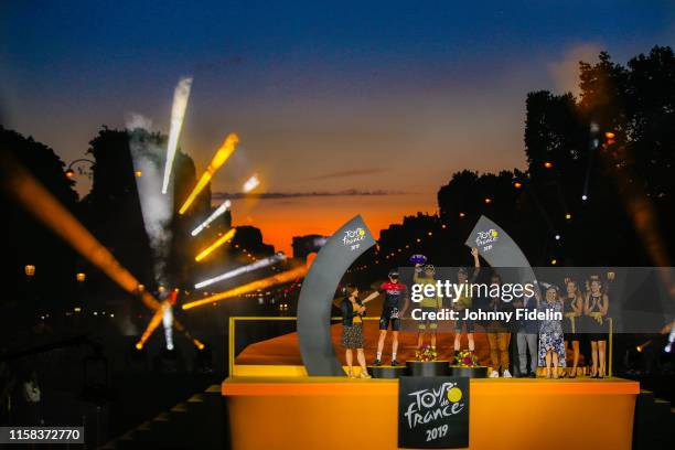 Roxana Maracineanu, French Minister of Sport, Second place Geraint Thomas of Great Britain and Team Ineos, winner of Tour de France 2019 yellow...