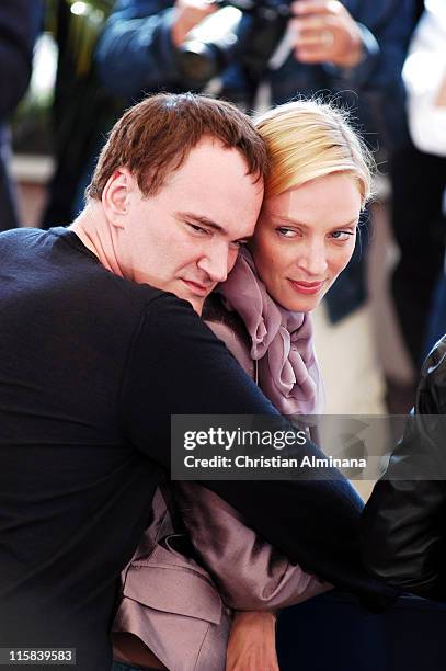 Quentin Tarantino and Uma Thurman during 2004 Cannes Film Festival - "Kill Bill Vol. 2" - Photocall at Palais Du Festival in Cannes, France.