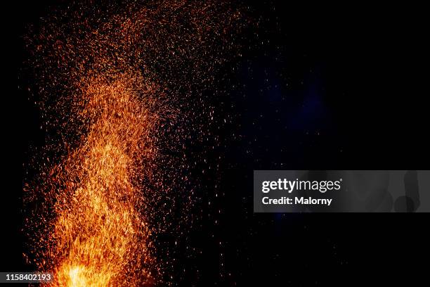 sparks of summer bonfire. midsummer festival. solstice celebrations. - bon fire foto e immagini stock