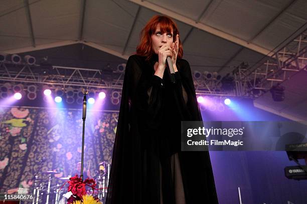 Singer Florence Welch of Florence + The Machine performs on stage during Bonnaroo 2011 at This Tent on June 10, 2011 in Manchester, Tennessee.