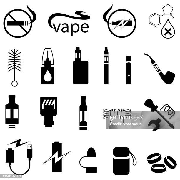 ilustrações de stock, clip art, desenhos animados e ícones de vape and e-cigarette products icons - vaping