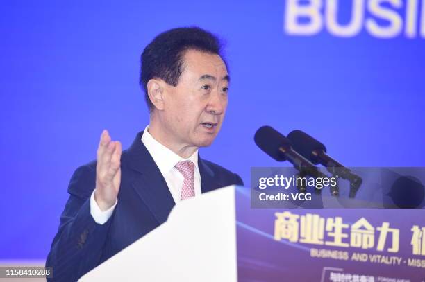 Wang Jianlin, Chairman of the Dalian Wanda Group, makes speech at the opening ceremony of 2019 Sichuan Entrepreneurs Development Conference on June...