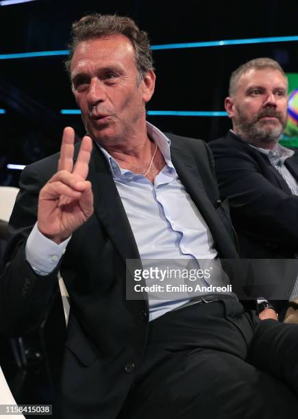 Brescia Calcio President Massimo Cellino gestures during the Serie A 2019/2020 fixture unveiling on July 29, 2019 in Milan, Italy.