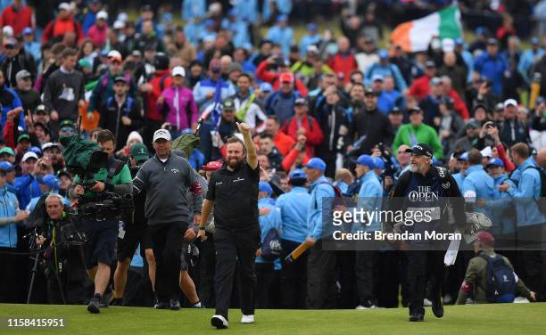 Antrim , United Kingdom - 21 July 2019; Shane Lowry of Ireland makes his way to the 18th green on his way to winning the Open Championship title on...