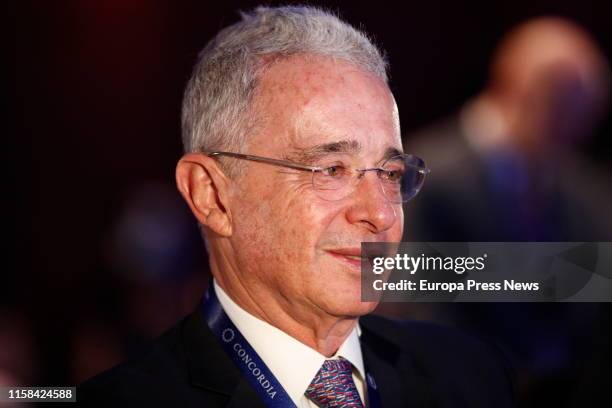 The former president of Colombia Álvaro Uribe, is seen during the celebration of the I Concordia Europe - AmchamSpain Summit at Eurostars Madrid...