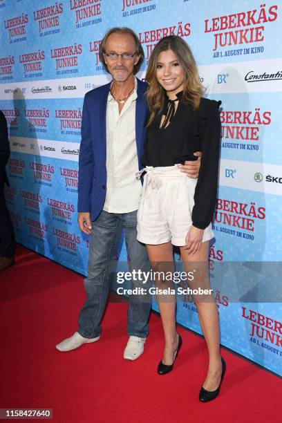 Eisi Gulp and his daughter Aliyah during the premiere of the Eberhofer Krimi "Leberkaesjunkie" at Mathaeser Filmpalast on July 29, 2019 in Munich,...