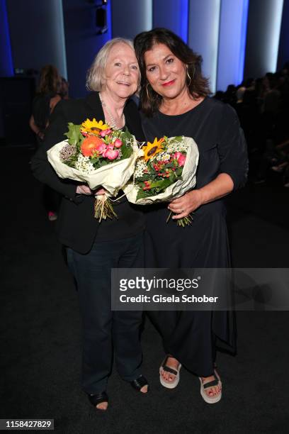 Enzi Fuchs and Eva Mattes during the premiere of the Eberhofer Krimi "Leberkaesjunkie" at Mathaeser Filmpalast on July 29, 2019 in Munich, Germany.