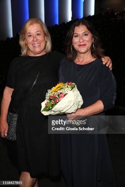 Eva Mattes and her sister Maria Mettke during the premiere of the Eberhofer Krimi "Leberkaesjunkie" at Mathaeser Filmpalast on July 29, 2019 in...