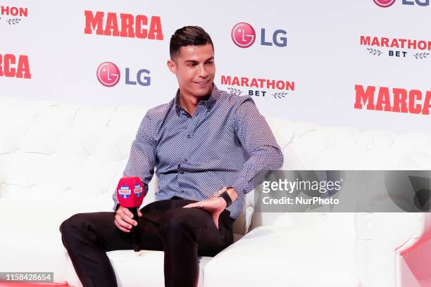 Portugal and Juventus forward Cristiano Ronaldo gosing to media with 'Marca Leyenda' award on July 29, 2019 in Madrid, Spain.. - The award is...