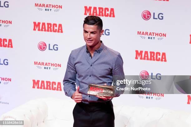 Portugal and Juventus forward Cristiano Ronaldo gosing to media with 'Marca Leyenda' award on July 29, 2019 in Madrid, Spain.. - The award is...