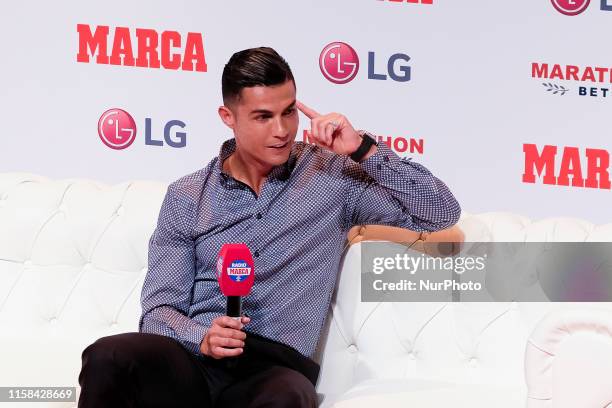 Portugal and Juventus forward Cristiano Ronaldo gosing to media with 'Marca Leyenda' award on July 29, 2019 in Madrid, Spain.. - The award is...