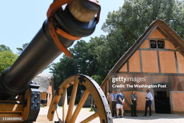 National Park Service personnel stand outside a recreated church at Jamestown Settlement on Monday July 29, 2019 in James City County VA. Tuesday...