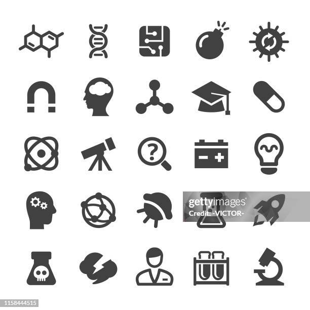 science and research icons set - smart series - conical flask stock illustrations