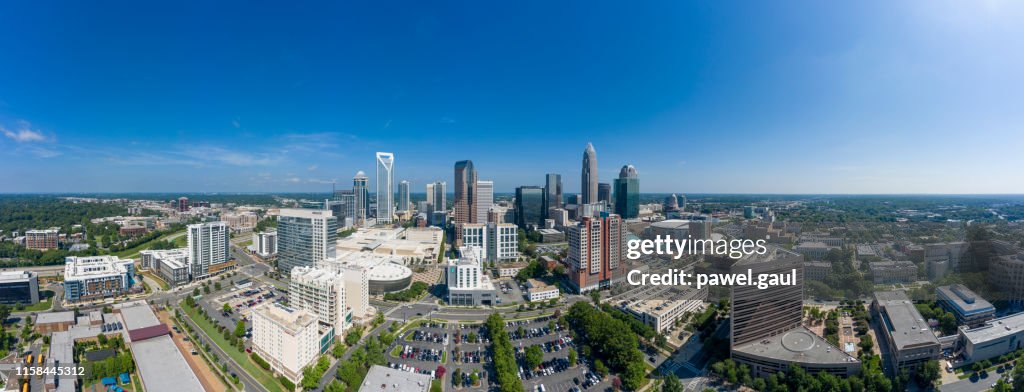 Aerial view of Uptown Downtown Charlotte North Carolina