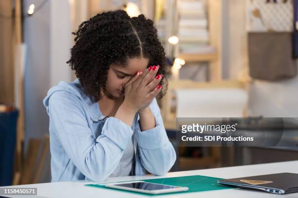 teen girl is frustrated because the program did not load - self discipline stock pictures, royalty-free photos & images