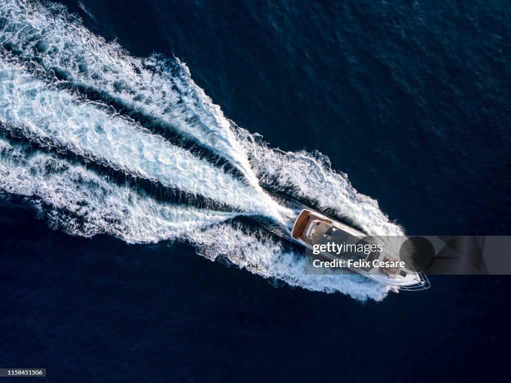 Aerial of a luxury motor yacht