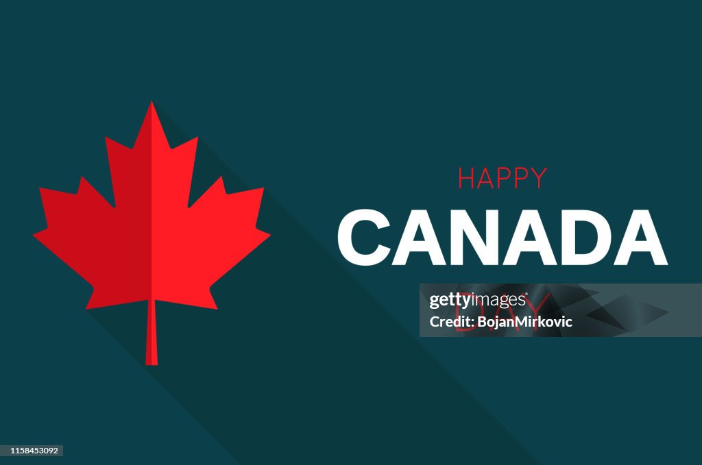 Carte heureuse de fête du Canada avec la feuille rouge d'érable. Illustration de vecteur.